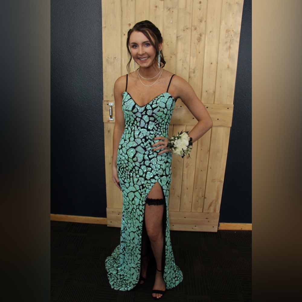 Jovani Prom dress. Size 0. Black with aqua sequins.